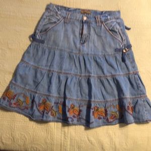 Department of Peace denim embroidered tiered skirt